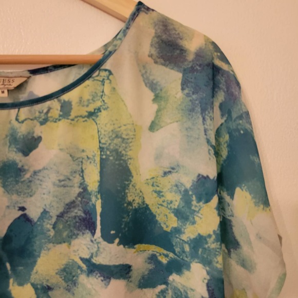 GUESS Los Angeles Watercolor Sheer Blouse M - Picture 5 of 8